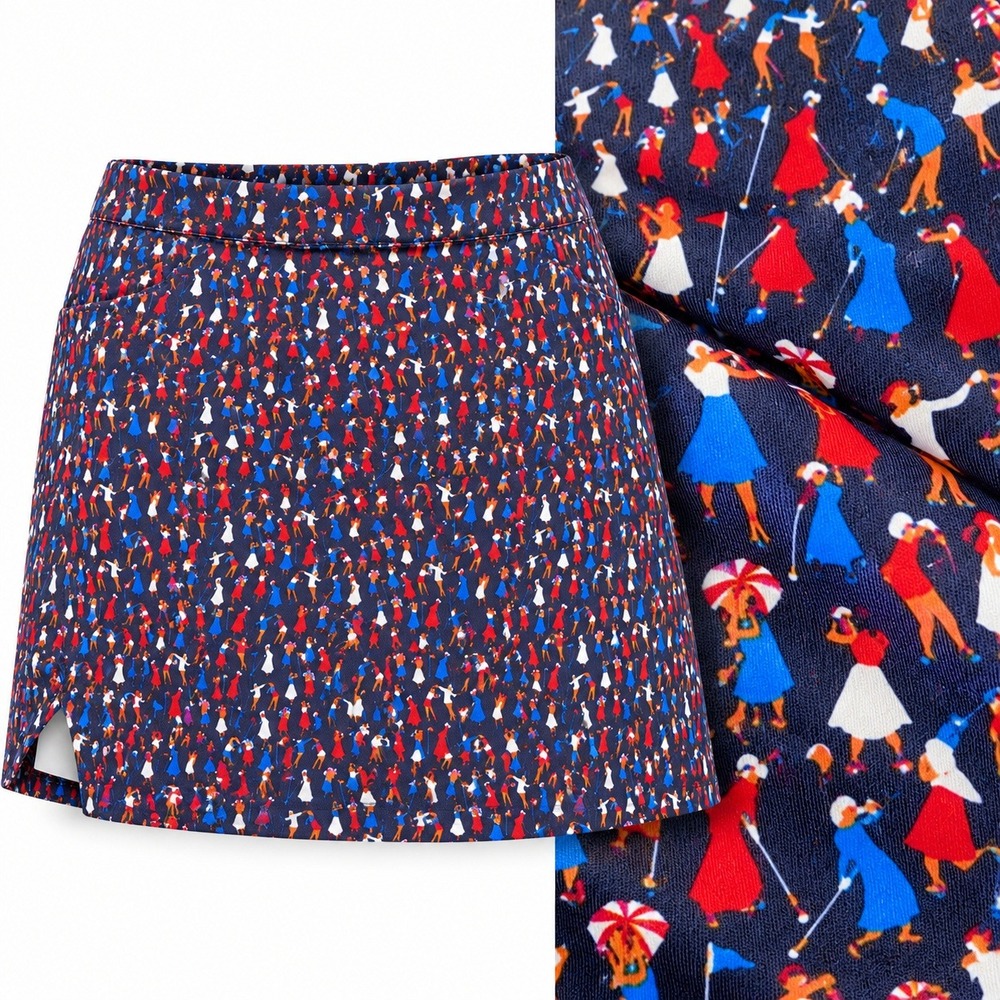 Peter Millar Golf Skort Skirt SZ L Navy Golfer Print UPF 50+ Stretch Performance